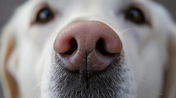 ai generado detallado de cerca de un linda perros mojado nariz con rodeando mullido pelo foto