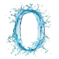 AI generated Blue water splashes alphabet isolated on white background. Letter O. photo