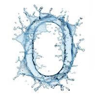 AI Generated Blue water splash isolated on white background. Blue alphabet isolated on white. Number zero. Letter O. photo