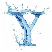 AI generated Latin letter Y, texture of water, ice and splashes on white background. Close-up of one isolated large letter Y. photo