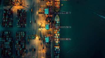 AI generated A ship for transporting cargo containers and also unloading it at the docks of a cargo port. AI Generated photo