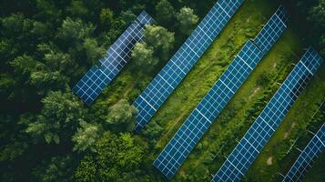 AI generated Fields of solar panels and systems to produce green electricity. AI Generated photo