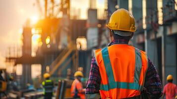 AI generated Portrait of a working man in a uniform and a hard hat. AI Generated photo