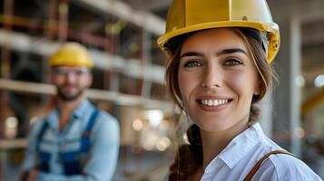 ai generado un hombre, un obrero, un constructor por profesión, en un uniforme y un casco. ai generado foto