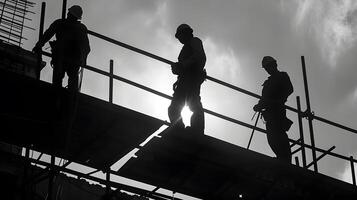 ai generado un hombre, un obrero, un constructor por profesión, en un uniforme y un casco. ai generado foto