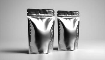 AI generated two silver coffee bag, mockup photo