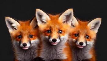 AI generated three baby foxes Generated Image photo