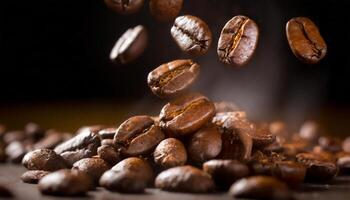AI generated background of falling coffee beans Generated Image photo