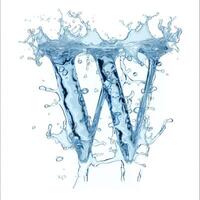 AI generated Letter W. Water splashes alphabet isolated on a white background. photo