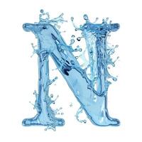 AI generated Latin letter N, texture of water, ice and splashes on white background. photo