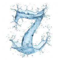 AI generated Light blue water drops in the shape of the number 7 on a white background close-up. Number 7 made from water splashes. Spectacular number seven and splash of clear water. photo