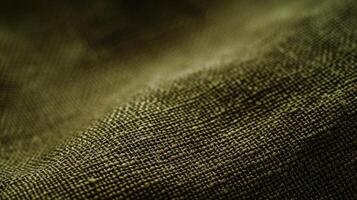 AI generated Macro shot of woven fabric, showcasing its detailed texture and green hue. Fabric in khaki green color. photo