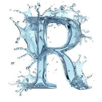 AI generated Alphabet, letter R. Splash of water takes the shape of the letter P, representing the concept of Fluid Typography. photo
