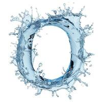 AI generated Latin letter O, texture of water, ice and splashes on white background. photo