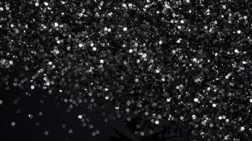 AI Generated Silver glitter sparkles on a black background with a smooth transition photo