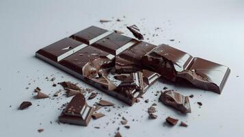 AI generated Sweet dark chocolate bar broken into pieces. AI Generated photo