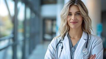 AI generated Portrait of a female medical worker with a stethoscope. AI Generated photo