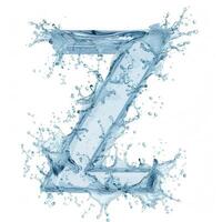 AI generated Latin letter Z, texture of water, ice and splashes on white background. Close-up of one isolated large letter Z. photo