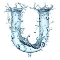 AI generated Splash of water takes the shape of the letter U, representing the concept of Fluid Typography. photo