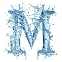 AI generated Splash of water takes the shape of the letter M, representing the concept of Fluid Typography. photo