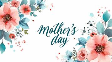 AI Generated Mother's day greeting card with watercolor flowers. Spring banner on white background with text Mother's Day . photo