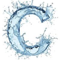 AI generated Blue water splash isolated on white background. 3d rendering ABC. Letter C water splash alphabet isolated on white. photo