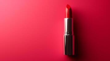 ai generado soltero rosado lápiz labial tubo aislado en rosado fondo, belleza producto fotografía foto