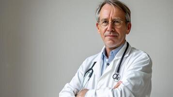 ai generado retrato de un masculino médico trabajador con un estetoscopio. ai generado foto