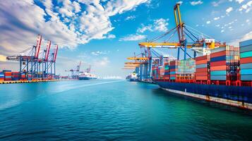 AI generated A ship for transporting cargo containers and also unloading it at the docks of a cargo port. AI Generated photo