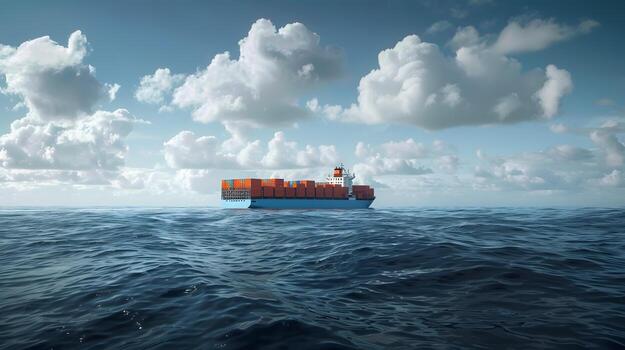 AI generated A ship for transporting cargo containers and also unloading it at the docks of a cargo port. AI Generated photo