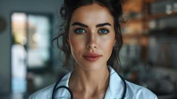 AI generated Portrait of a female medical worker with a stethoscope. AI Generated photo