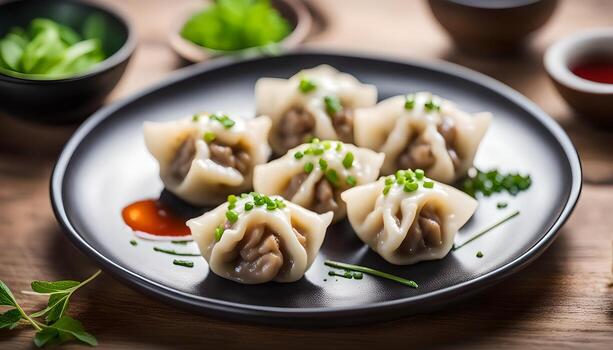 ai generado empanadillas con Cerdo en plato foto
