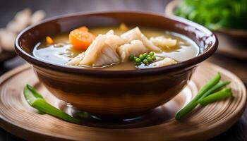 AI generated Fish maw soup in bowl photo