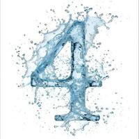 AI Generated Digital close-up on white background in water spray. Number 4 made from water splashes. photo