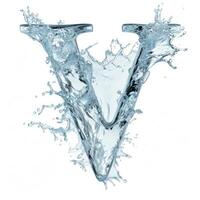 AI generated Letter V. Water splashes alphabet isolated on a white background. photo