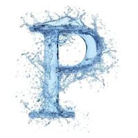 AI generated Letter P. Water splashes alphabet isolated on a white background. photo