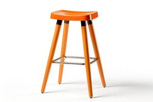 AI generated Modern painted orange stool chair with wooden legs bar seat isolated on white background photo