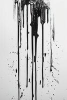 AI generated Vertical abstract textured surface of dripping black paint on white rough wall photo