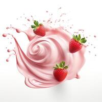 AI generated A round swirl of creamy pink liquid with three fresh strawberries isolated on a white background. photo