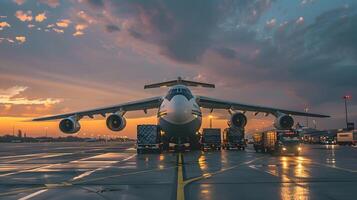 ai generado un carga avión a el aeropuerto muelles cargas o descarga carga. ai generado foto