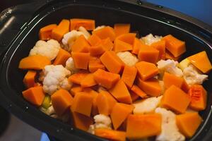 Steamed vegetables, retains vitamins and nutrients and vegetables remain soft and crunchy photo