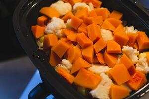 Steamed vegetables, retains vitamins and nutrients and vegetables remain soft and crunchy photo