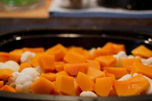 Steamed vegetables, retains vitamins and nutrients and vegetables remain soft and crunchy photo