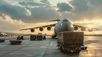 ai generado un carga avión a el aeropuerto muelles cargas o descarga carga. ai generado foto