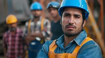 ai generado retrato de un trabajando hombre en un uniforme y un difícil sombrero. ai generado foto