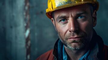 AI generated Portrait of a working man in a uniform and a hard hat. AI Generated photo