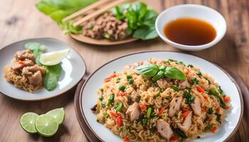 AI generated Basil fried rice with pork , Thai food photo