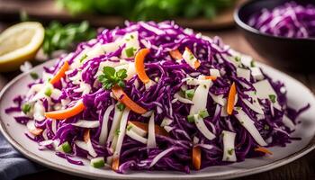 AI generated Cole Slaw Salad of red cabbage photo