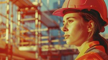 ai generado un hombre, un obrero, un constructor por profesión, en un uniforme y un casco. ai generado foto