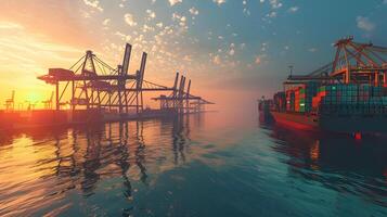 AI generated A ship for transporting cargo containers and also unloading it at the docks of a cargo port. AI Generated photo